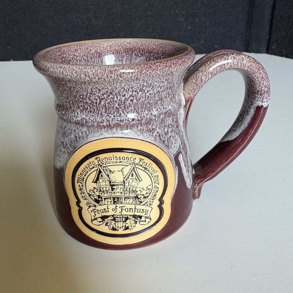 Minnesota Renaissance Festival Mug  Grey Fox Pottery Maroon Red Feast Of Fantasy